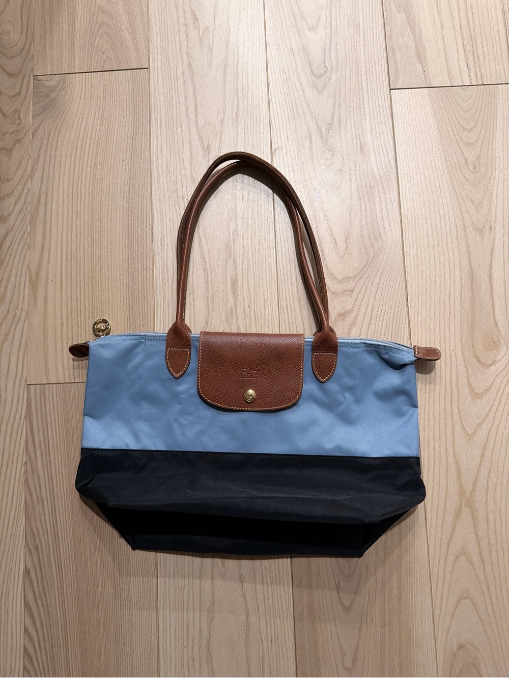 Longchamp Le Pliage Large Tote Bag – Blue/Black Colorblock size small.